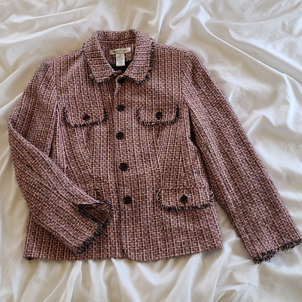 Vintage Chanel-esque Pink & Black Tweed Blazer 10